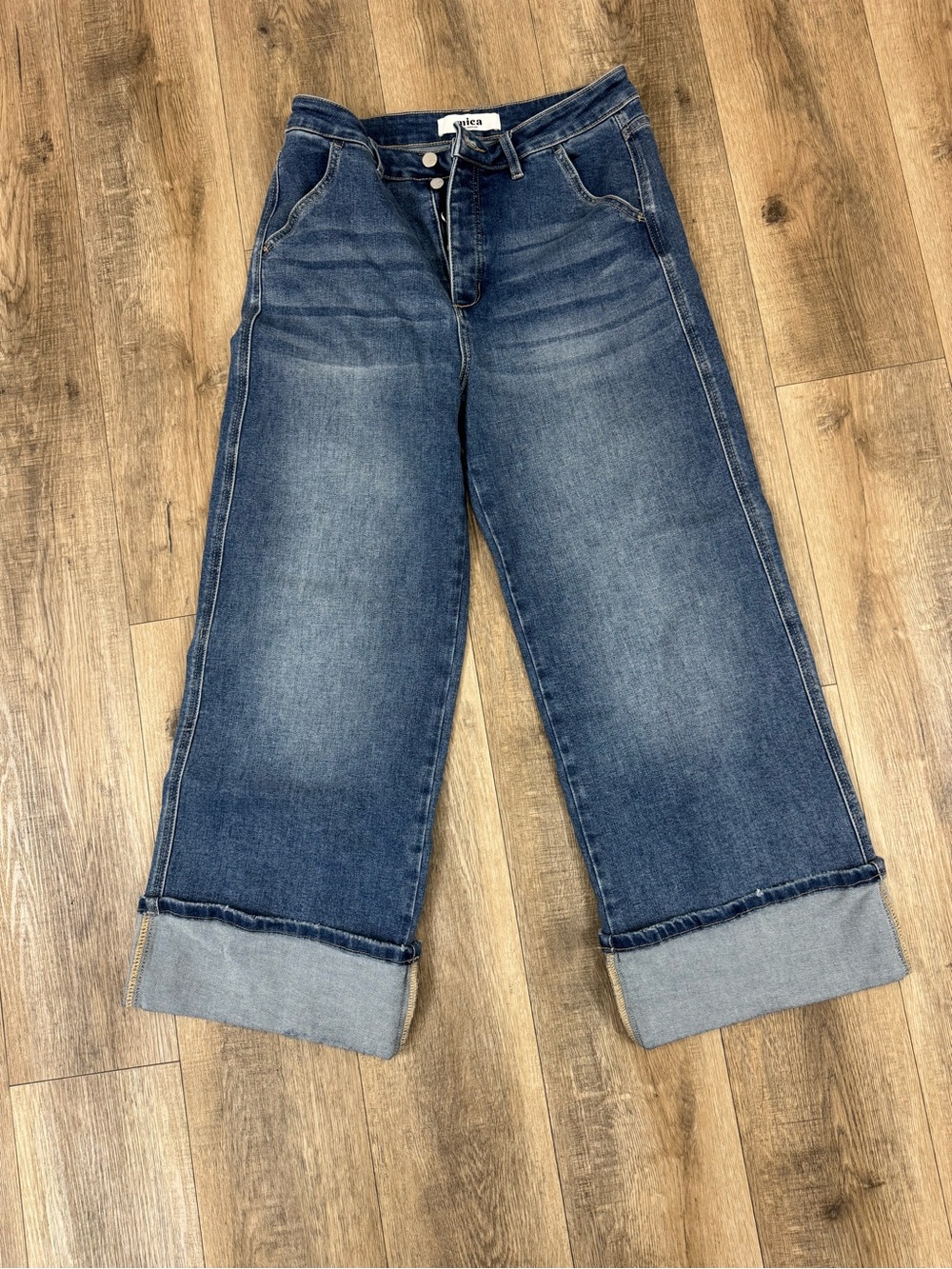 Mica Wide Leg Cuffed Women's Jeans - Medium/Dark Blue